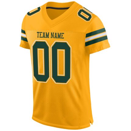 Custom Authentic Football Jersey with Personalized Name & Number - Gold Green-White Mesh Team Design Personalized Gold Green-White