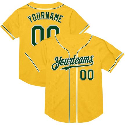 Customizable Green-White Gold Authentic Throwback Baseball Jersey with Personalized Name & Number Personalized Gold Green-White