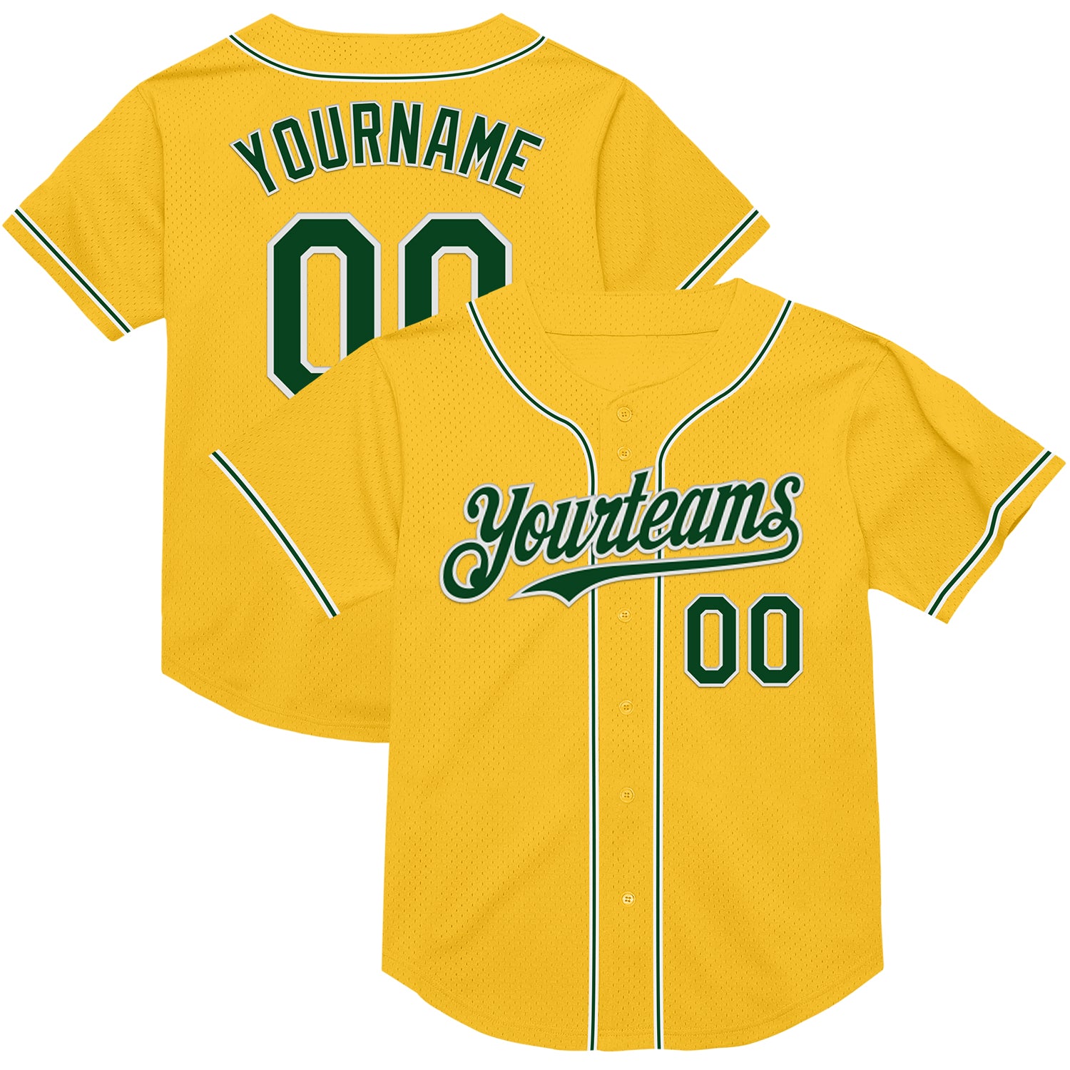 Customizable Green-White Gold Authentic Throwback Baseball Jersey with Personalized Name & Number Personalized Gold Green-White