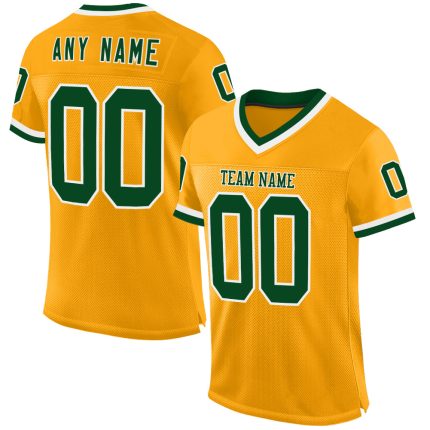 Custom Name & Number Personalized Gold Green-White Mesh Authentic Throwback Football Jersey Personalized Gold Green-White