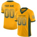 Custom Gold Green White Mesh Football Jersey with Personalized Name and Number Personalized Gold Green-White Mesh Drift Fashion