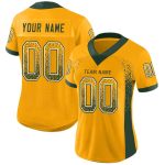 Custom Gold Green White Mesh Football Jersey with Personalized Name and Number Personalized Gold Green-White Mesh Drift Fashion