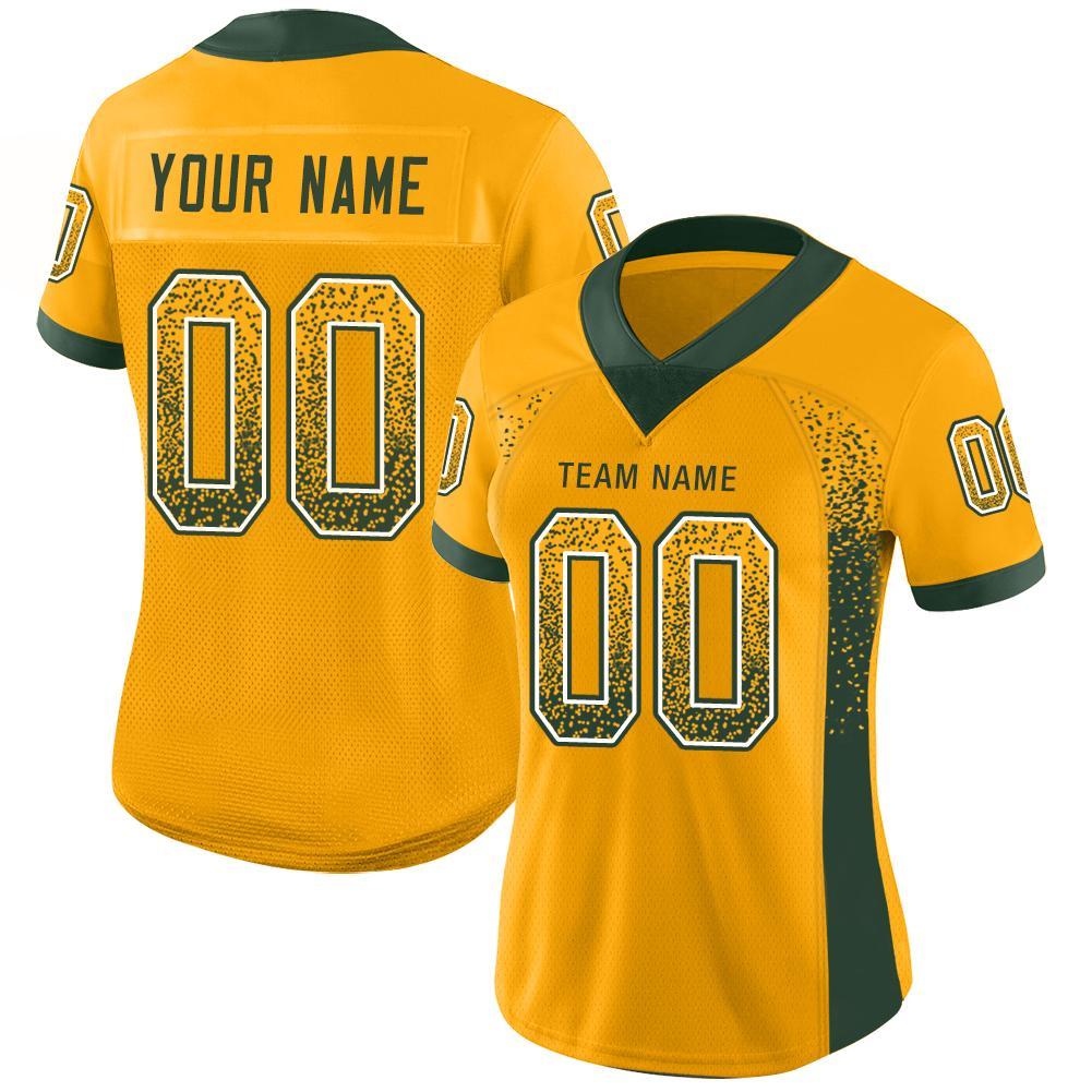 Custom Gold Green White Mesh Football Jersey with Personalized Name and Number Personalized Gold Green-White Mesh Drift Fashion
