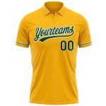 Custom Name Number Golf Polo Shirt - Personalized Green White Gold Performance Apparel Personalized Gold Green-White Performance