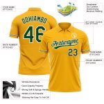Custom Name Number Golf Polo Shirt - Personalized Green White Gold Performance Apparel Personalized Gold Green-White Performance
