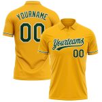 Custom Name Number Golf Polo Shirt - Personalized Green White Gold Performance Apparel Personalized Gold Green-White Performance