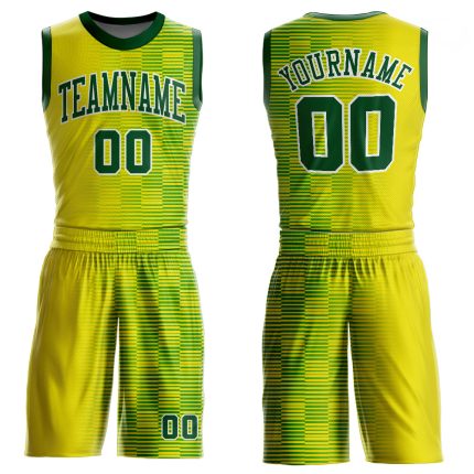 Custom Basketball Jersey with Personalized Name and Number - Gold Green White Round Neck Sublimation Suit Personalized Gold