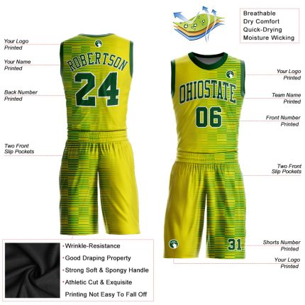 Custom Basketball Jersey with Personalized Name and Number - Gold Green White Round Neck Sublimation Suit Personalized Gold