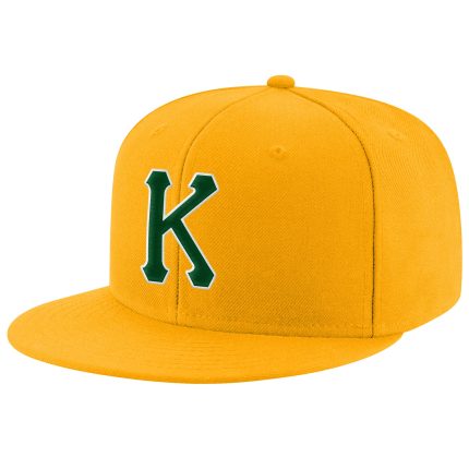 Custom Adjustable Snapback Hat with Gold Green-White Stitched Design - Personalized with Team Name and Number Personalized