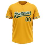 Custom Gold Green-White Unisex Softball Jersey - Personalized Two-Button Design Personalized Gold Green-White Two-Button