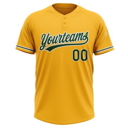 Custom Gold Green-White Unisex Softball Jersey - Personalized Two-Button Design Personalized Gold Green-White Two-Button