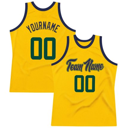Custom Name and Number Personalized Basketball Jersey in Gold Hunter Green and Navy - Authentic Throwback Design Personalized