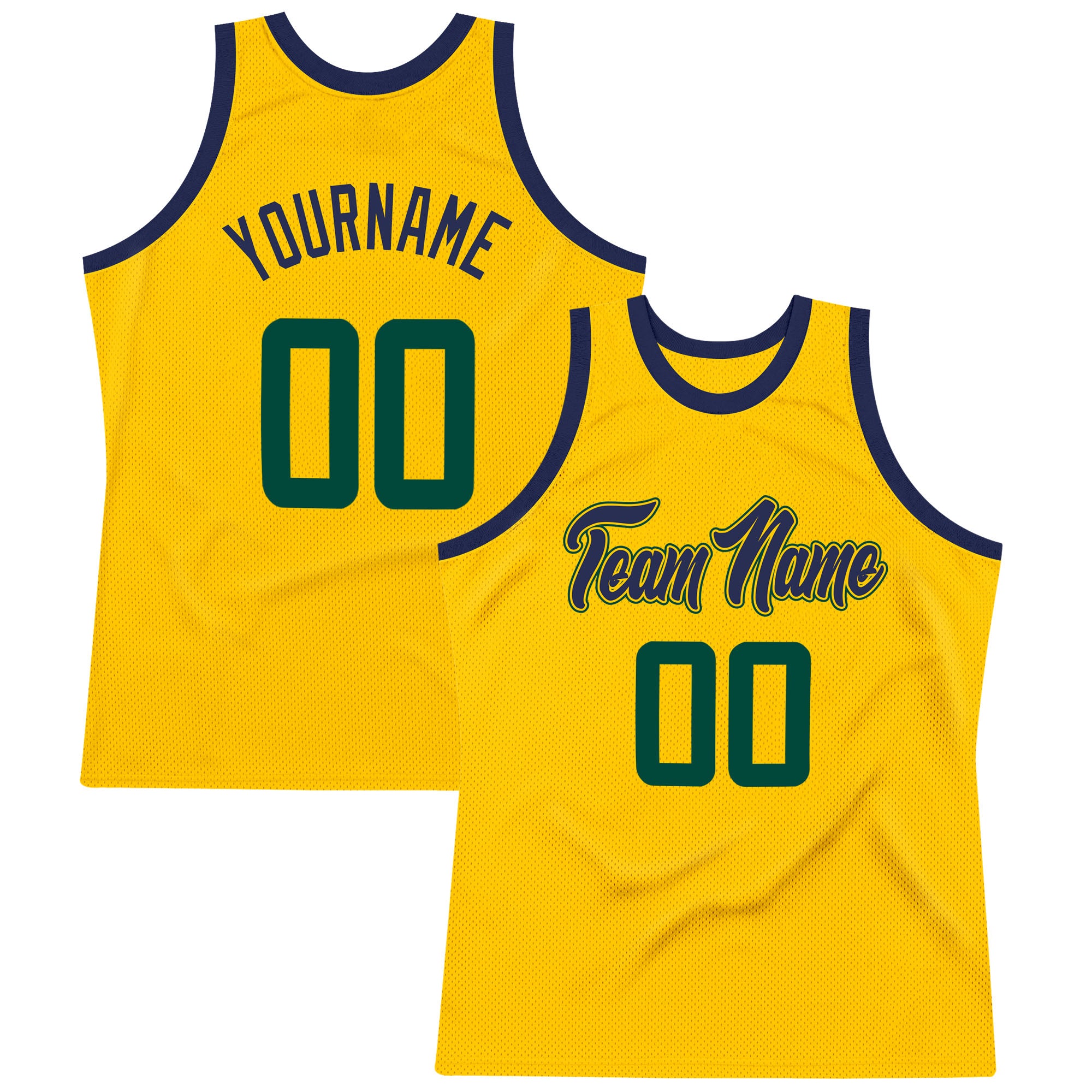Custom Name and Number Personalized Basketball Jersey in Gold Hunter Green and Navy - Authentic Throwback Design Personalized