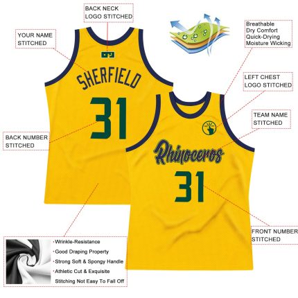 Custom Name and Number Personalized Basketball Jersey in Gold Hunter Green and Navy - Authentic Throwback Design Personalized