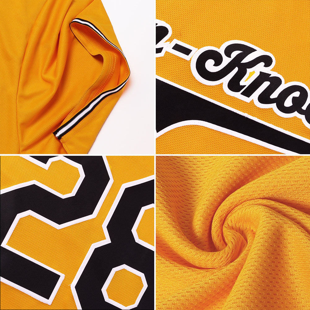 Personalized Gold Hunter Green-Navy Authentic Throwback Rib-Knit Baseball Jersey Shirt Team Custom Name and Number Custom Personalized Gold and Hunter Green-Navy Baseball Jersey Shirt with Name and Number - Authentic Throwback Rib-Knit - Image 7
