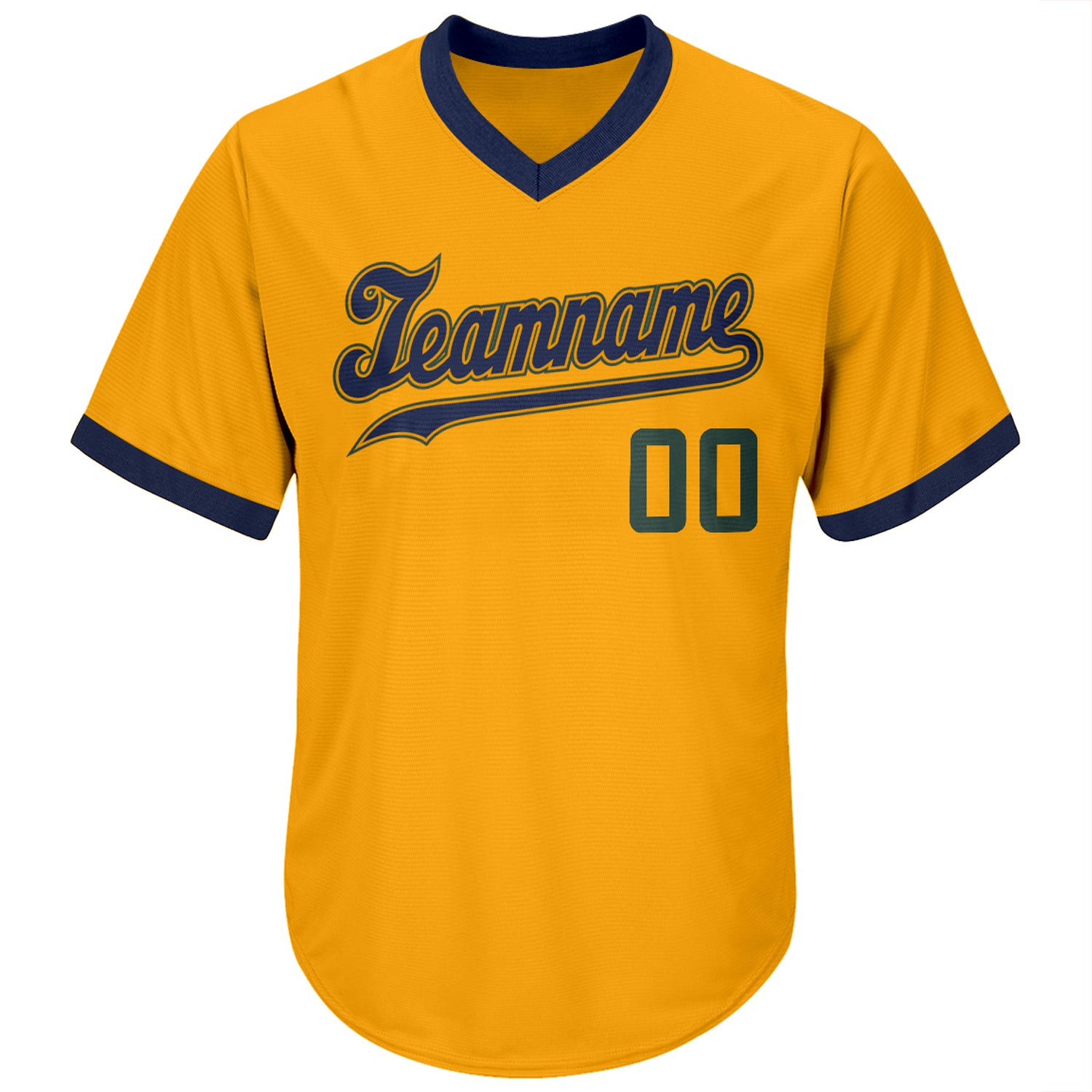 Personalized Gold Hunter Green-Navy Authentic Throwback Rib-Knit Baseball Jersey Shirt Team Custom Name and Number Custom Personalized Gold and Hunter Green-Navy Baseball Jersey Shirt with Name and Number - Authentic Throwback Rib-Knit - Image 2