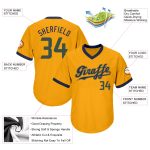 Custom Personalized Gold and Hunter Green-Navy Baseball Jersey Shirt with Name and Number - Authentic Throwback Rib-Knit