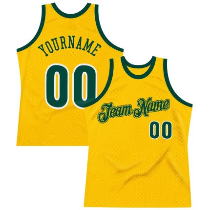 Custom Name Number Basketball Jersey - Personalized Gold Hunter Green White Throwback Authentic Personalized Gold Hunter