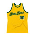 Custom Name Number Basketball Jersey - Personalized Gold Hunter Green White Throwback Authentic Personalized Gold Hunter