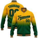 Custom Name Number Gold Kelly Green Black Bomber Varsity Letterman Fashion Jacket Fade Personalized Full-Snap Team Jacket