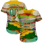Custom Name Number Authentic Baseball Jersey 3D Pattern Design Gold Kelly Green Cream Personalized Gold Kelly Green-Cream
