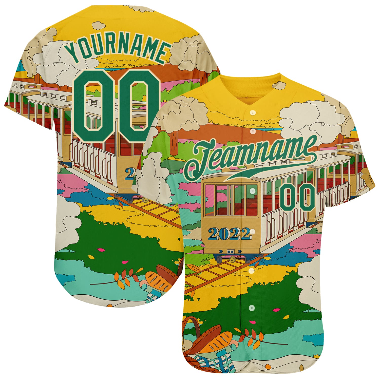 Custom Name Number Authentic Baseball Jersey 3D Pattern Design Gold Kelly Green Cream Personalized Gold Kelly Green-Cream