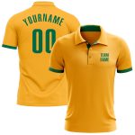 Custom Name and Number Personalized Golf Polo Shirt in Kelly Green Gold Performance Personalized Gold Kelly Green Performance