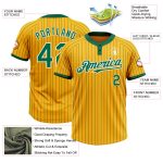 Custom Name Number Unisex Softball Jersey - Personalized Gold Kelly Green Pinstripe Two-Button Design Personalized Gold Kelly