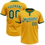 Custom Name Number Unisex Softball Jersey - Personalized Gold Kelly Green Pinstripe Two-Button Design Personalized Gold Kelly