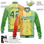 Custom Name & Number Personalized 3D Pattern Black History Month Bomber Jacket in Gold Kelly Green-Red, Full-Snap Varsity Letterman