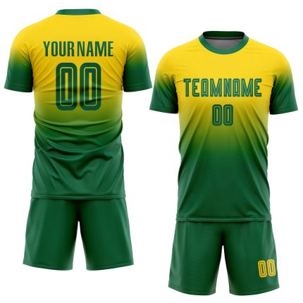 Custom Name Number Personalized Gold Kelly Green Soccer Uniform Jersey - Fade Fashion Team Design Personalized Gold Kelly