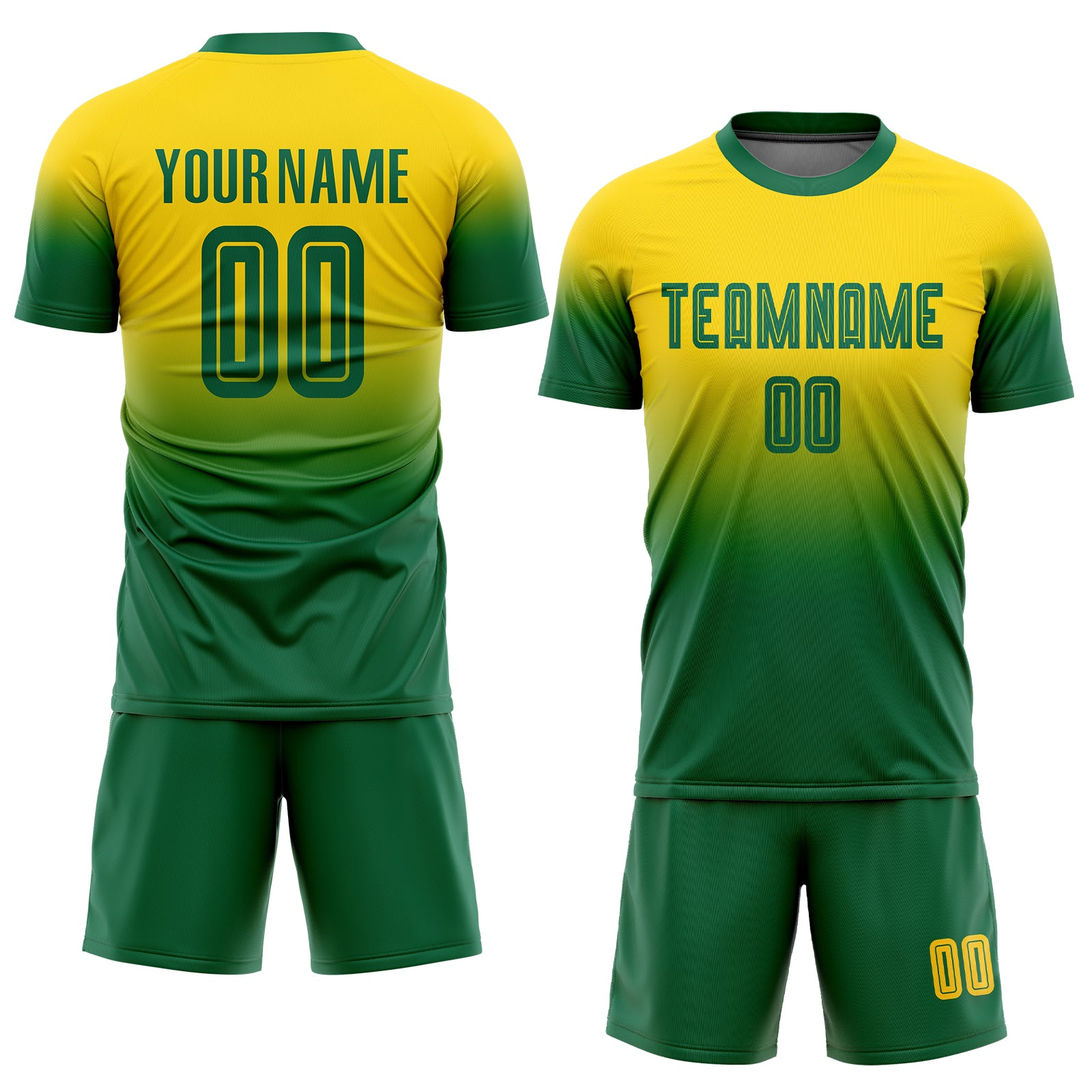 Custom Name Number Personalized Gold Kelly Green Soccer Uniform Jersey - Fade Fashion Team Design Personalized Gold Kelly