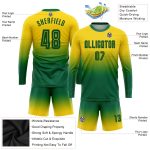 Personalized Gold Soccer Jersey with Custom Name and Number, Kelly Green Long Sleeve Fade Fashion Uniform Personalized Gold