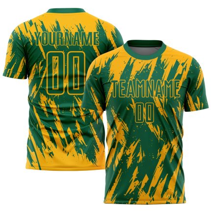 Custom Name and Number Soccer Jersey in Personalized Gold and Kelly Green - Sublimation Uniform Personalized Gold Kelly Green