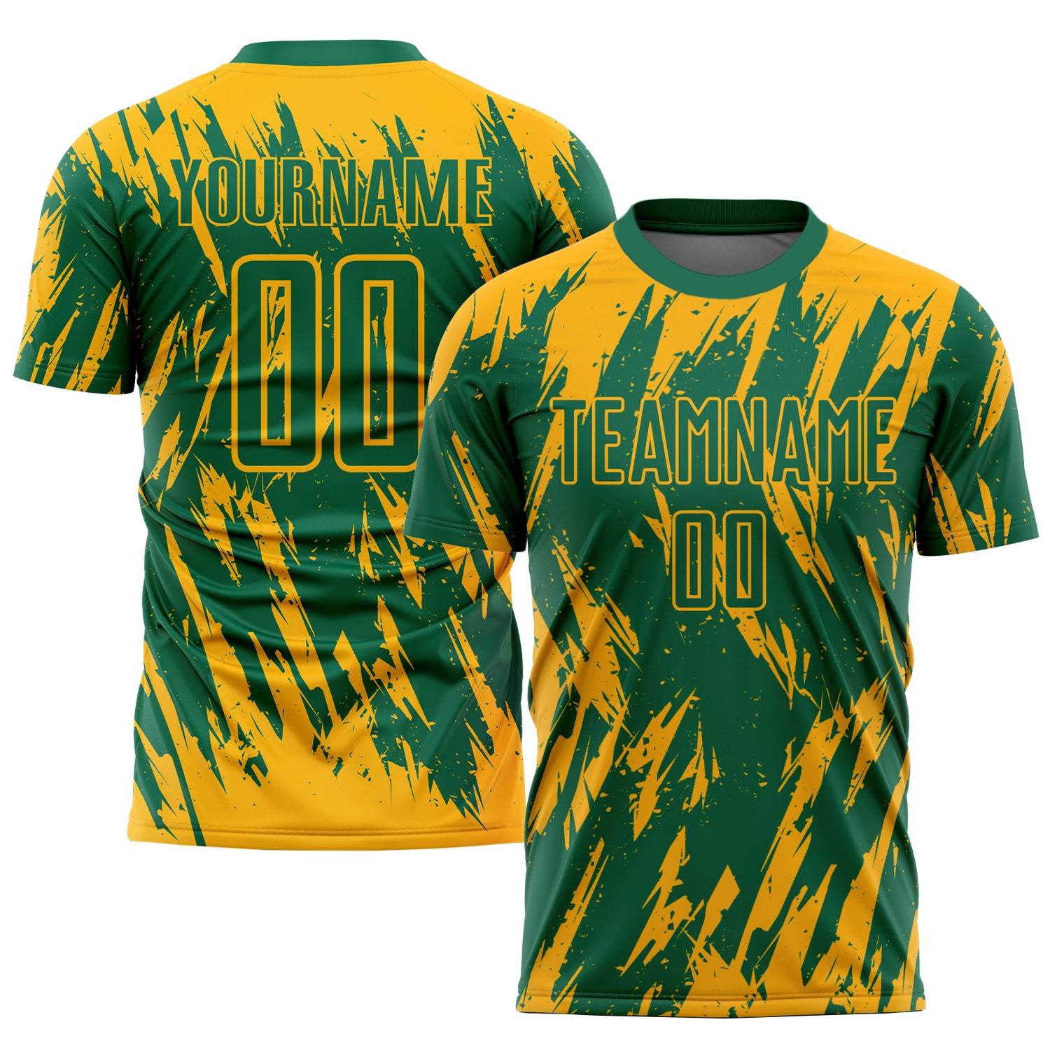 Custom Name and Number Soccer Jersey in Personalized Gold and Kelly Green - Sublimation Uniform Personalized Gold Kelly Green