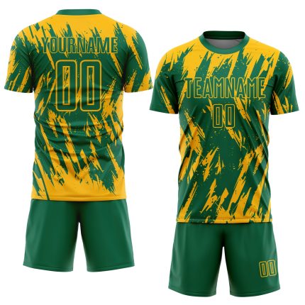 Custom Name and Number Soccer Jersey in Personalized Gold and Kelly Green - Sublimation Uniform Personalized Gold Kelly Green