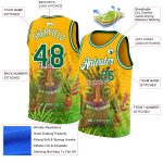 Custom Name and Number Cartoon Tropical 3D Pattern Basketball Jersey - Personalized Gold Kelly Green-White Hawaii Rainforest Team