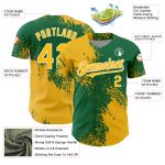 Custom Name and Number Baseball Jersey - Personalized Gold Kelly Green-White 3D Pattern Abstract Brush Stroke Design Personalized