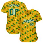 Custom St. Patricks Day Baseball Jersey - Personalized Gold Kelly Green-White 3D Pattern with Name & Number Personalized
