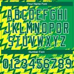 Custom Name Number Varsity Bomber Jacket with 3D Gold Kelly Green-White Pattern Design Full-Snap Letterman Style Personalized