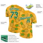 Custom Name and Number Tropical Pineapple Performance T-Shirt - Personalized Gold Kelly Green 3D Pattern Design Personalized