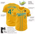 Personalized Authentic Baseball Jersey in Gold with Kelly Green and White Trim Personalized Gold Kelly Green-White Authentic