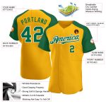Custom Name and Number Personalized Baseball Jersey Gold Green White Authentic Raglan Sleeves Personalized Gold Kelly Green-White