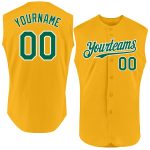 Personalized Gold Baseball Jersey - Authentic Sleeveless in Kelly Green and White Personalized Gold Kelly Green-White Authentic