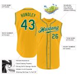 Custom Personalized Gold Green White Baseball Jersey Sleeveless with Team Name and Number Authentic Personalized Gold Kelly