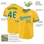 Custom Team Name Number Personalized Gold Baseball Jersey in Kelly Green-White Authentic Throwback Style Personalized Gold