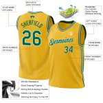 Personalized Gold Basketball Jersey in Kelly Green and White - Authentic Throwback Style Personalized Gold Kelly Green-White