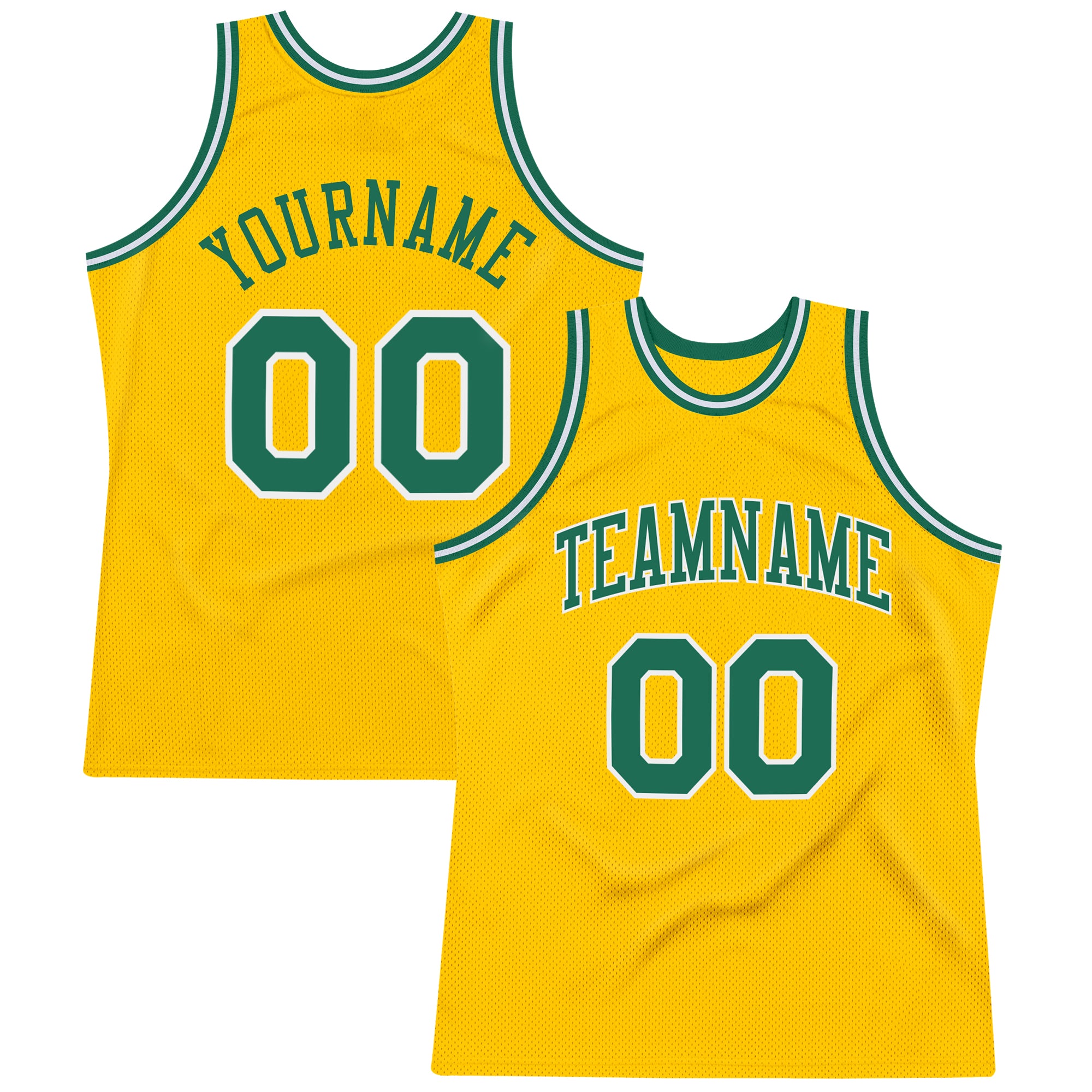 Custom Name and Number Gold Kelly Green-White Throwback Basketball Jersey - Personalized Authentic Design Personalized Gold