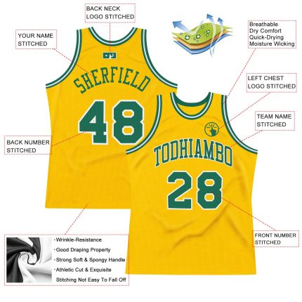 Custom Name and Number Gold Kelly Green-White Throwback Basketball Jersey - Personalized Authentic Design Personalized Gold