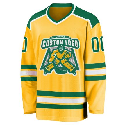 Personalized Gold Hockey Jersey in Kelly Green and White - Custom Team Apparel Personalized Gold Kelly Green-White Hockey